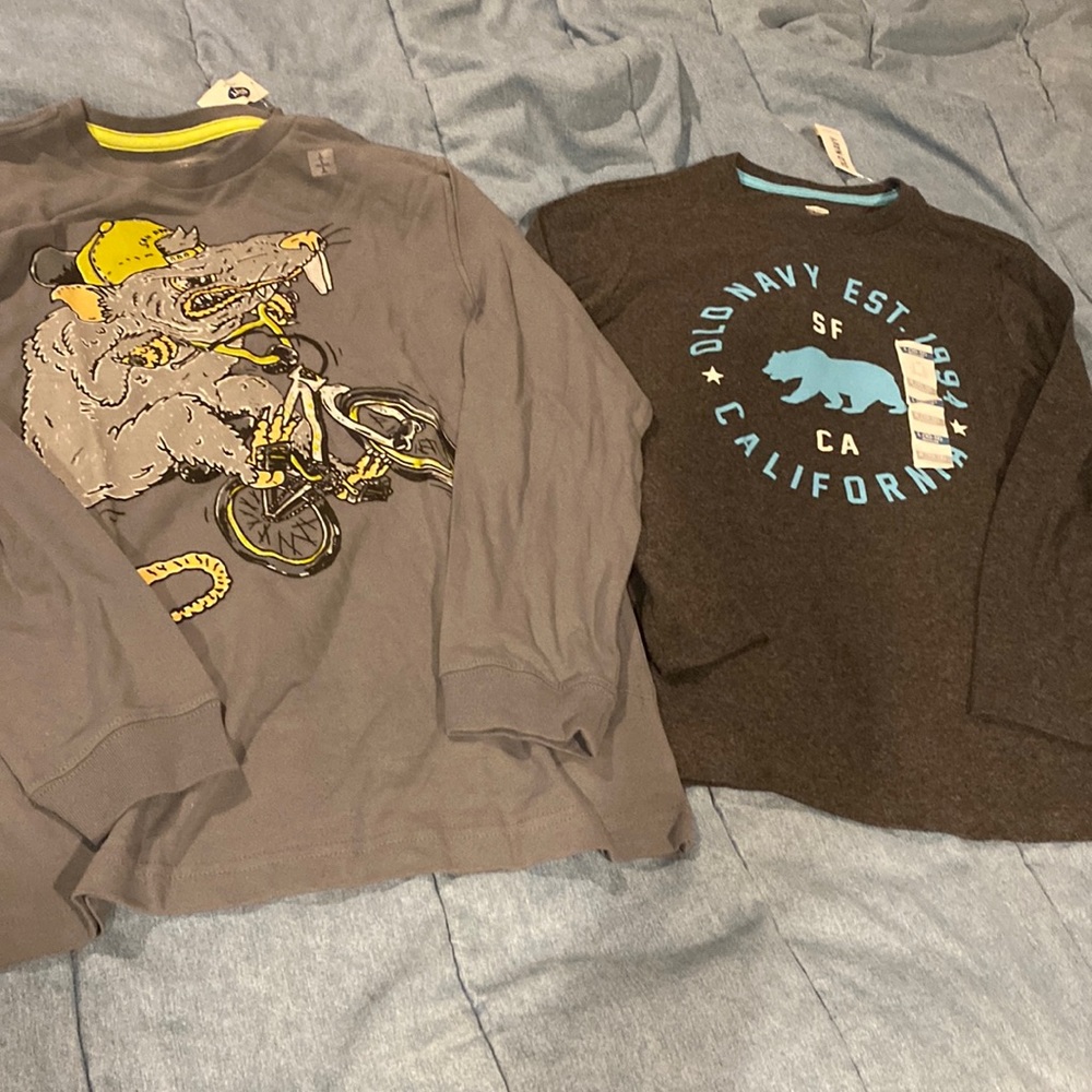 2 New NWT old navy boys 10/12 gray long sleeve t shirts rat riding a bike & bear
